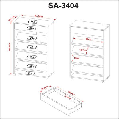 Sapateira Branca Gaveteiro 30x67x103,5cm Prateleiras Tecnomobili SA3404 Vertical