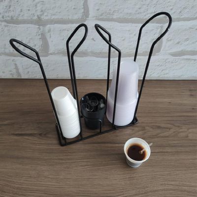 Suporte Porta Copo Descartável 50 80ml e 180 200ml Organizador de Copos e Colheres Café Preto Fosco