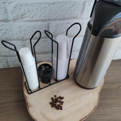Suporte Porta Copo Descartável 50 80ml e 180 200ml Organizador de Copos e Colheres Café Preto Fosco