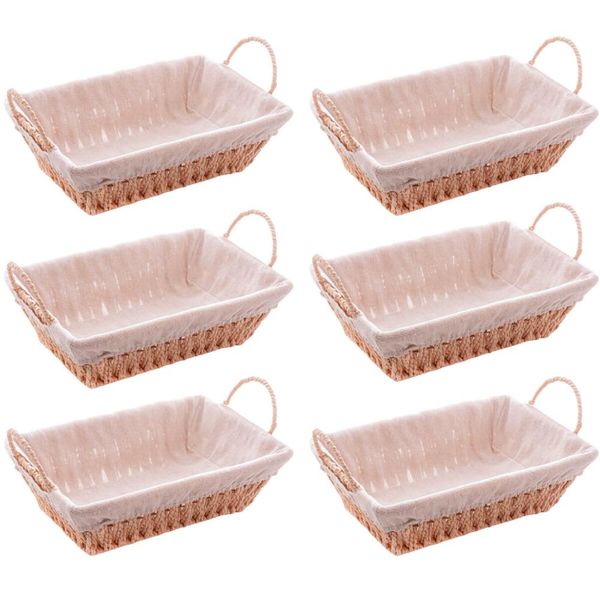 Kit 6 Cestas Porta Pão Servir 29x19cm Retangulares de Papel Forro em Tecido Alça Wolff Bege Decoraçã