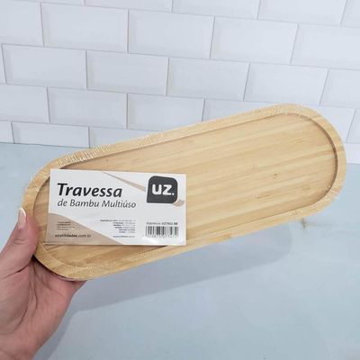 12 Bandejas Em Bambu Oval Travessa Gamela 33x12cm Petisqueiras Bandejas Multiuso UZ Decorar Restaura