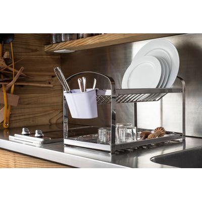 Escorredor Aço Inox 16 Pratos com Escorredor de Talheres Plástico - Suprema 50,5 x 27 x 28,5 cm - Brinox