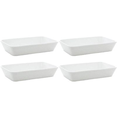 Kit 4 Travessas de Porcelana Branca 26x17x5cm Refratário Linea Lyor Prato Retangular