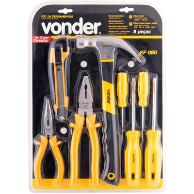 Kit Ferramentas 8pçs KF080 Vonder Para Manutenções E Reparos Martelo Alicates Estilete Chaves De Fen