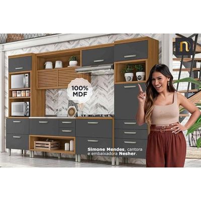 Kit Cozinha Modulada 4 Peças Princesa (1Aéreo+2Balcões+1Paneleiro) C4P159 Freijo/Off White - Nesher
