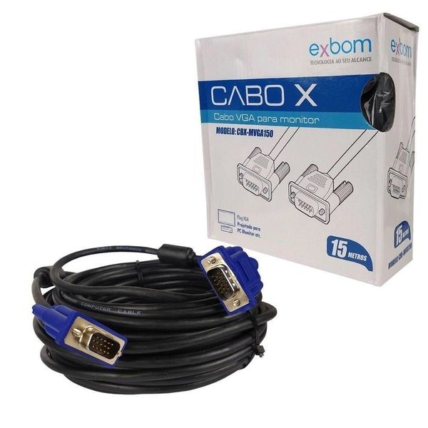 Cabo Vga 15m Monitor Lcd Pc Tv Projetor 15 Metros Blindado