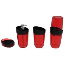Kit Banheiro Crippa 4 Peças Porta Escova Porta Sabonete Líquido Porta Algodão e Saboneteira Vermelho