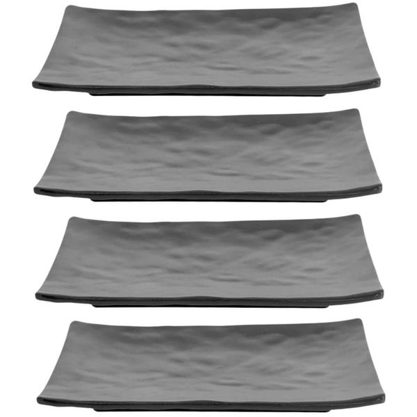 Kit 4 Travessas para Sushi em Melamina Retangulares 20x14cm Preto Gourmet Mix Prato para Servir Comi
