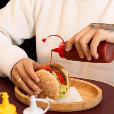 Kit 24 Bisnagas para Molhos 400ml Plástica Ketchup Tampa Vermelha Plasvale Mostarda Maionese Restaur