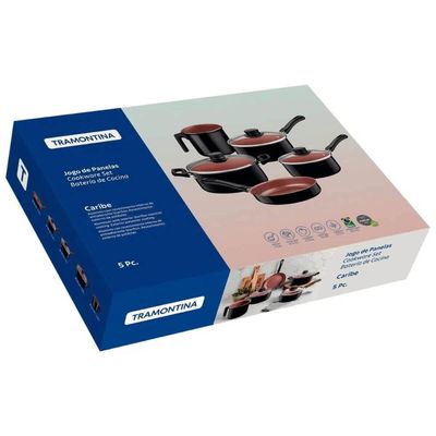 Jogo de Panelas Tramontina Caribe com Revestimento Interno em Antiaderente Starflon Max e Externo de