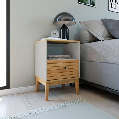 Mesa de Cabeceira com 1 Nicho e 1 Gaveta MDP Mel Off White MB 1041 Movelbento