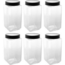 Conjunto 6 Potes de Vidro para Mantimentos 1,7L Gastro Lyor com Tampa de Metal Preta Porta Alimentos