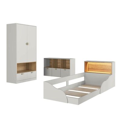 Quarto Infantil com Cama de Solteiro Montessoriana Cômoda e Guarda Roupas Lille CJ078