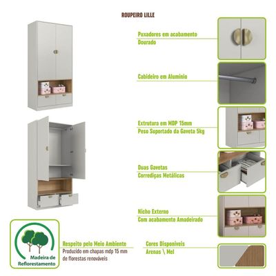 Quarto Infantil com Cama de Solteiro Montessoriana Cômoda e Guarda Roupas Lille CJ078