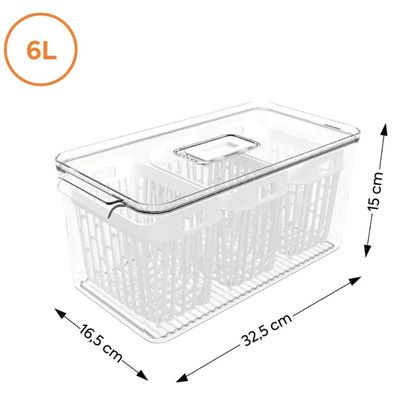 Kit Organizador de Geladeira 6L e 3,2L Cestos Internos Coza Dry Escorredor Frutas Vegetais