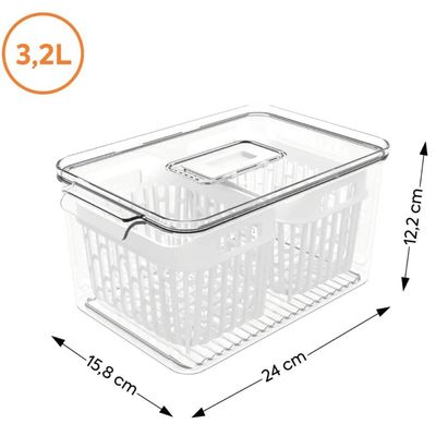 Kit Organizador de Geladeira 6L e 3,2L Cestos Internos Coza Dry Escorredor Frutas Vegetais