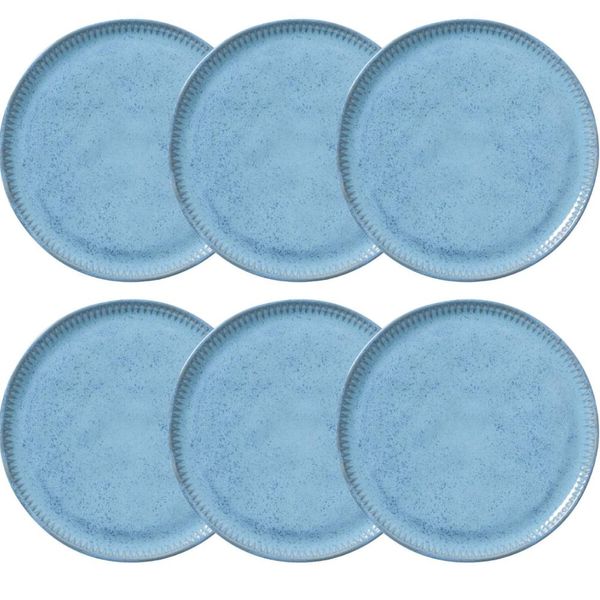 Jogo 6 Pratos 21cm Cerâmica Azul Para Sobremesa Mesa Posta Porto Brasil Linhas Breeze Raso