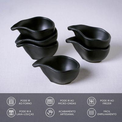 Kit 15 Molheiras 40ml Cerâmica Preto Matte Restaurante Orgânico Japonês Porto Brasil