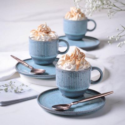 Xícara de Chá Empilhável 230ml com Pires Linhas Breeze Porto Brasil Café Mesa Posta