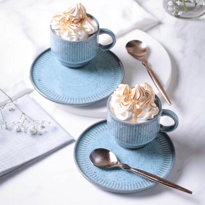 Xícara de Chá Empilhável 230ml com Pires Linhas Breeze Porto Brasil Café Mesa Posta
