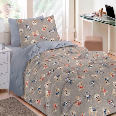 Edredom Buettner Casal Malha 100% Algodão Basic Estampado Dogs 180mx220m Cinza