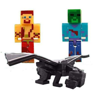 Kit Cartelado Conjunto Minecraft 3 Bonecos + 1 Dragão Ender