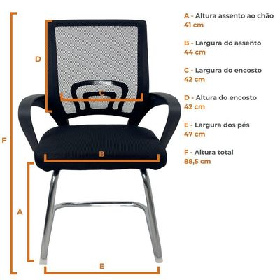 Cadeira De Escritório Begonia Oficial Tela Mesh Fixa Preto