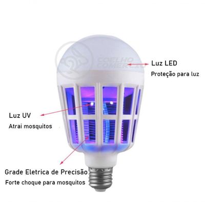 Lâmpada Luz Led Branco 15w Atrai Choque Mosquito