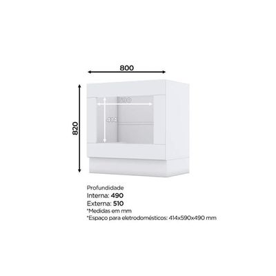Gabinete De Cozinha Modulado Balcão Com Tampo Americana Para Forno De Embutir E Cooktop 80cm Cinza