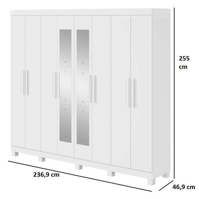 Guarda-roupa New Andara 8 Portas 4 Gavetas Com Espelho E Pés Branco