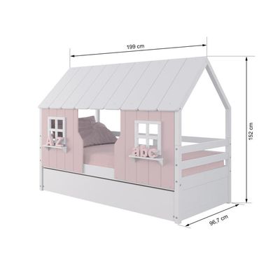 Bicama Casinha Encantada Madeira Maciça Rosa/ Branco Housin