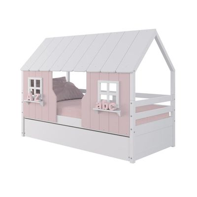 Bicama Casinha Encantada Madeira Maciça Rosa/ Branco Housin