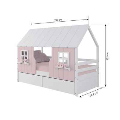 Cama Casinha Encantada Com 02 Gavetas Madeira Maciça Rosa/ Branco Housin