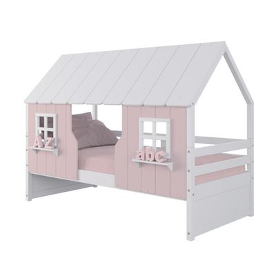 Cama Casinha Encantada Madeira Maciça Rosa/ Branco Housin