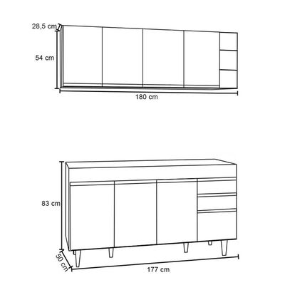 Armário Nevada E Balcão Para Pia 180cm Dallas Branco - Lumil