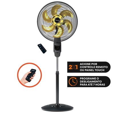 Ventilador de Coluna Mallory Chronos 6 Pás 140W Preto com Dourado - 220V