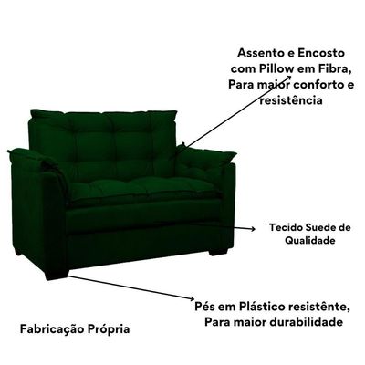 Sofá Confortável 1,40 Pequeno Compacto Small Verde