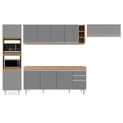 Armário De Cozinha Modulada 5 Peças Cp16 Balcão Castanho/cinza - Lumil