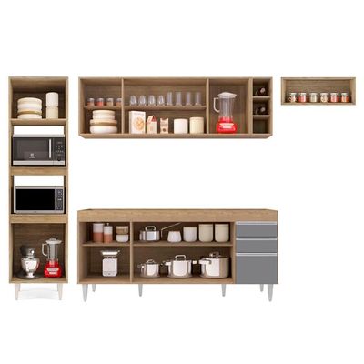 Armário De Cozinha Modulada 5 Peças Cp16 Balcão Castanho/cinza - Lumil