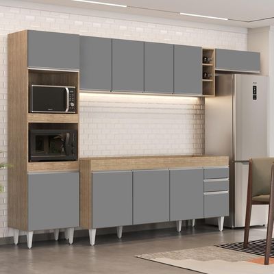 Armário De Cozinha Modulada 5 Peças Cp16 Balcão Castanho/cinza - Lumil