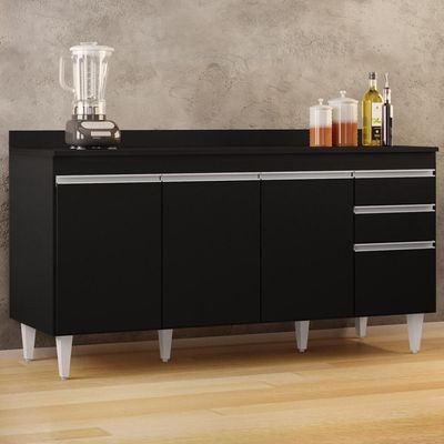 Balcão Gabinete Para Pia Com Tampo 160cm Arkansas Preto - Lumil