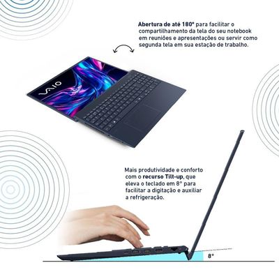 Vaio FE16 AMD® Ryzen 7-5825U Linux 32GB RAM 512GB SSD 16 IPS WUXGA Antirreflexo - Cinza Grafite