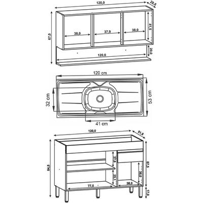 Armário De Cozinha E Balcão Com Pia 120cm Lina K02 Gris/freijó - Mpozenato