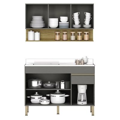 Armário De Cozinha E Balcão Com Pia 120cm Lina K02 Gris/freijó - Mpozenato