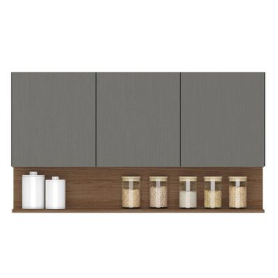 Armário Aéreo 120cm 3 Portas Lina K02 Gris-freijó - Mpozenato