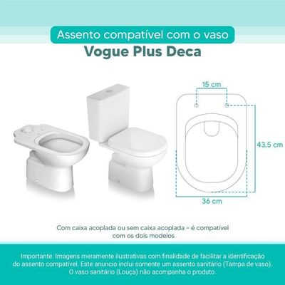 Assento Sanitário Tampa De Vaso Branco Mdf Laqueado Vogue Plus Para Bacia Deca