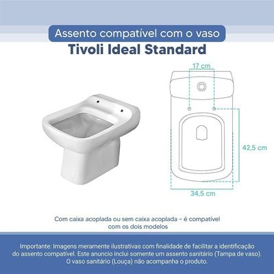 Tampa Vaso Sanitário Poliester Acrilico Tivoli Branco Para Bacia Ideal Standard