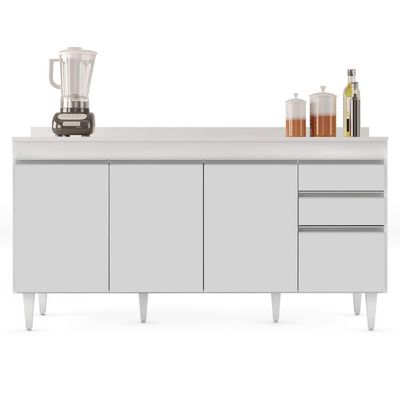 Balcão Gabinete Para Pia Com Tampo 160cm Arkansas Branco - Lumil