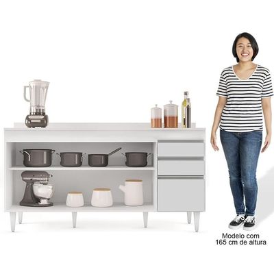 Balcão Gabinete Para Pia Com Tampo 160cm Arkansas Branco - Lumil