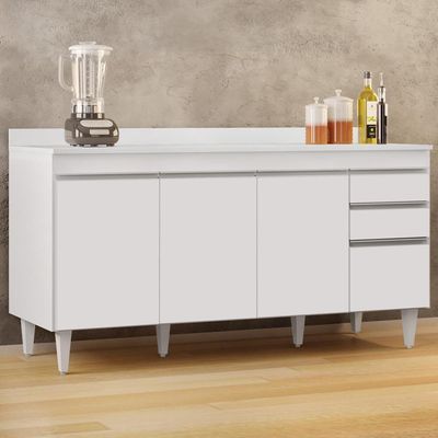 Balcão Gabinete Para Pia Com Tampo 160cm Arkansas Branco - Lumil